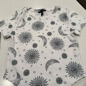 Forever 21 White Tee with Black Sun & Moon Print